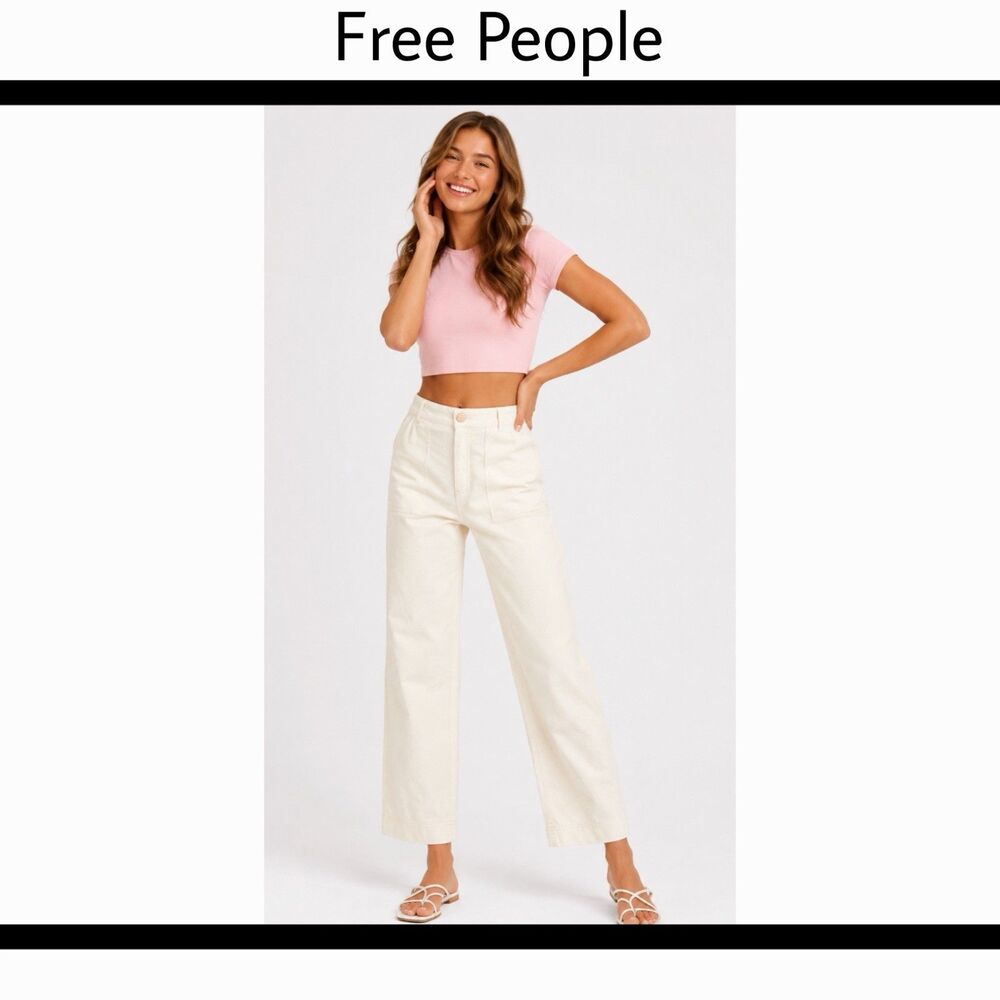 Free People "Sunday Skies" Straight Wide Leg Cotton Boho Pants Women’s Size 10